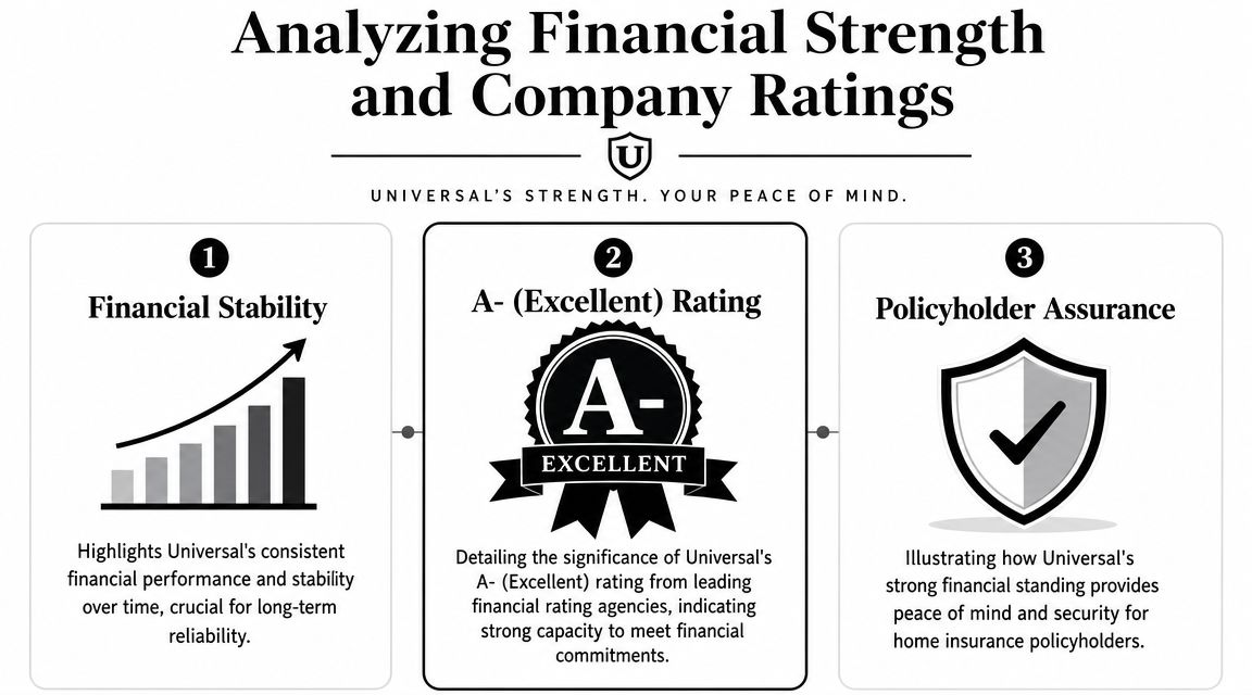 An infographic showing the financial strength, A-Excellent rating, and policyholder assurance of Universal insurance company.