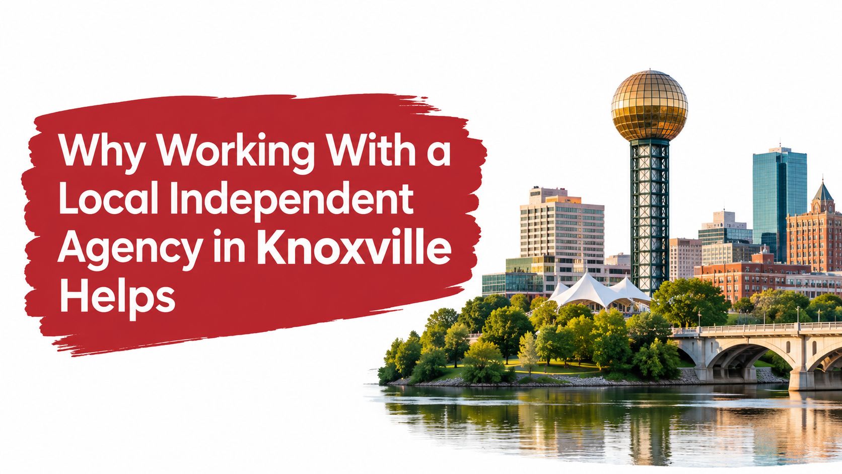 The Knoxville skyline featuring the iconic Sunsphere tower and a bridge over the Tennessee River at sunset.